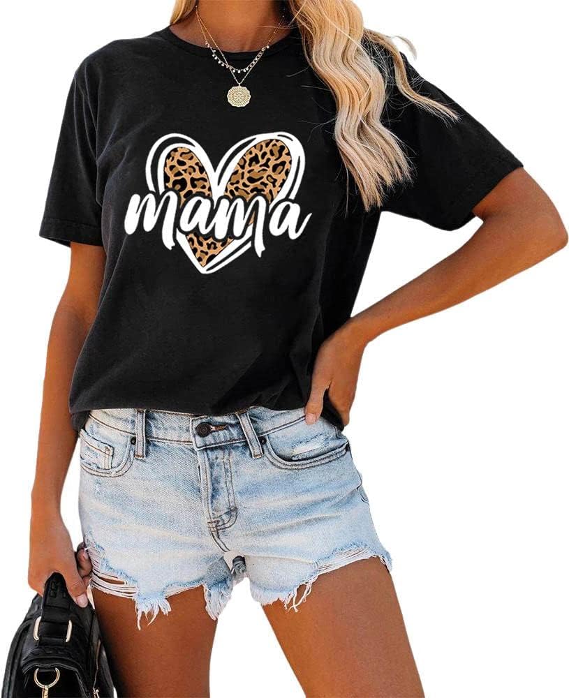 Womens Madre Leopard Print T-Shirts Short Sleeve Mama Shirts Cheetah Mom Graphic Tees Tops