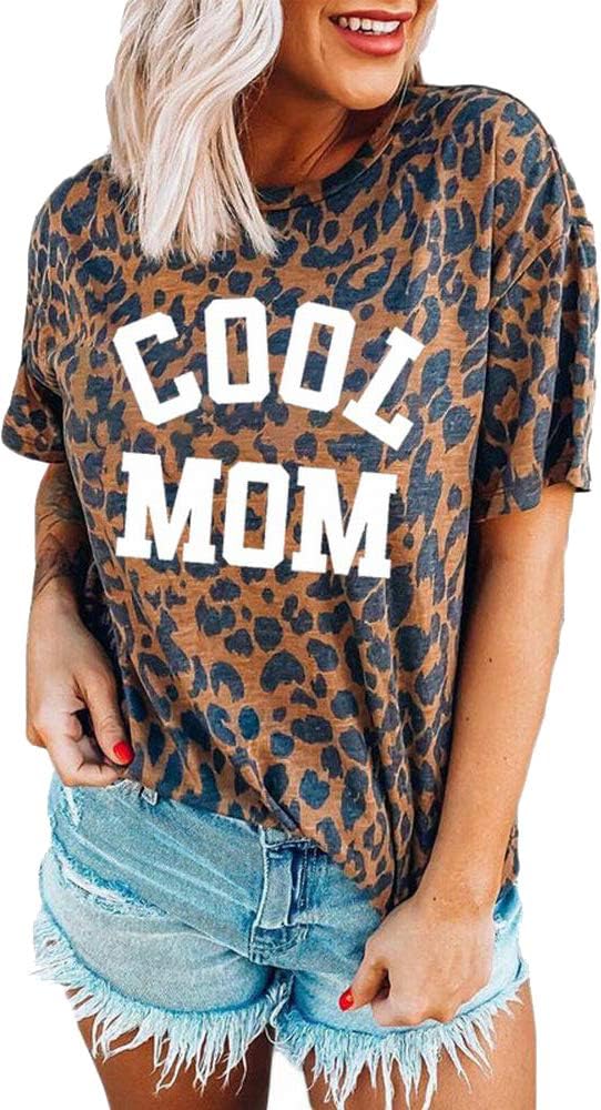 Womens Madre Leopard Print T-Shirts Short Sleeve Mama Shirts Cheetah Mom Graphic Tees Tops