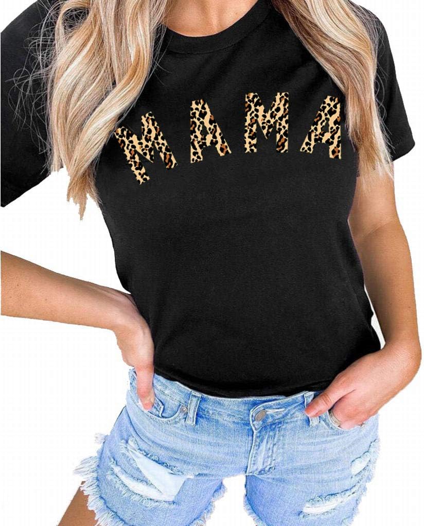 Womens Madre Leopard Print T-Shirts Short Sleeve Mama Shirts Cheetah Mom Graphic Tees Tops
