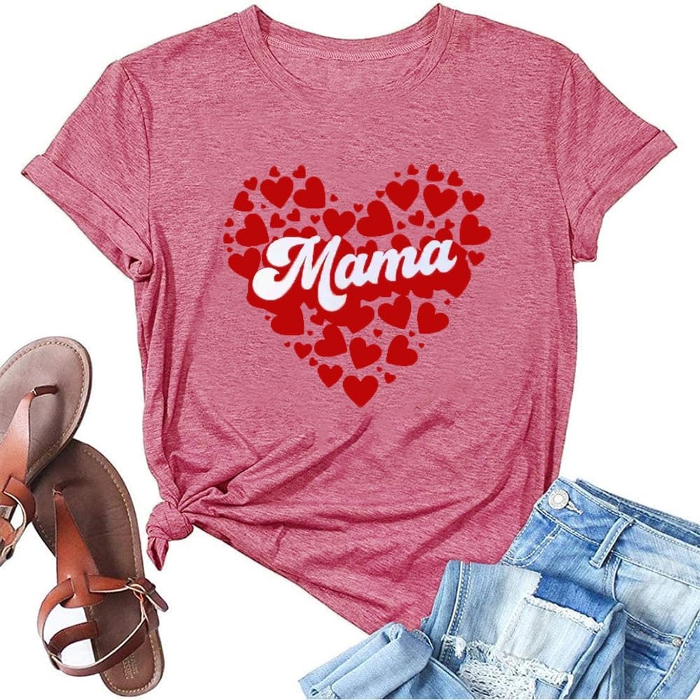 Mama T Shirts for Women Cute Graphic Print Top Mom Gift Mothers Day Shirt Summer Casual Short Sleeve Tops Mother Shirt