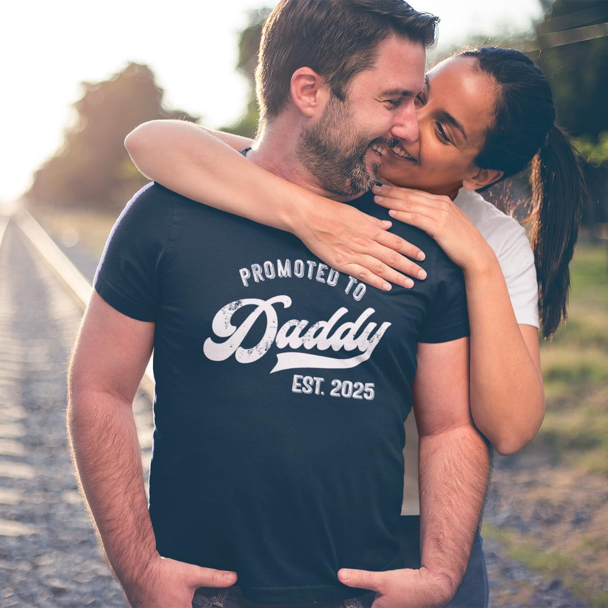 Promoted to Daddy 2025 T-Shirt Funny Humor New Dad Baby Family First Time Fathers Day Shirt