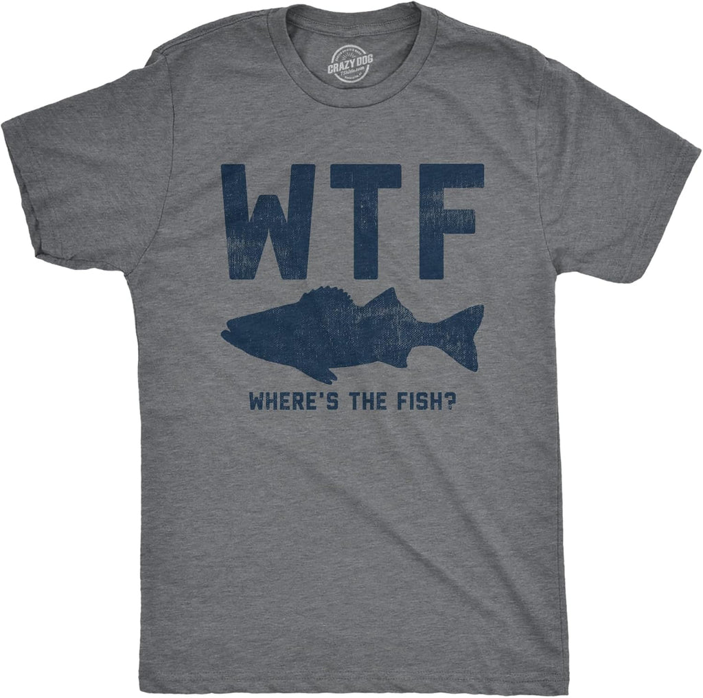 Crazy Dog Mens T Shirt Funny Fishing Joke Tees Novelty Fisherman Shirts