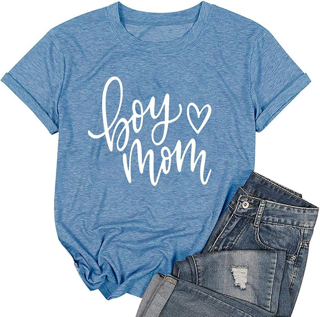Boy Mom Tee Shirt for Women Short Sleeve Letter Printed Graphic Mom Gifts Tee Shirts