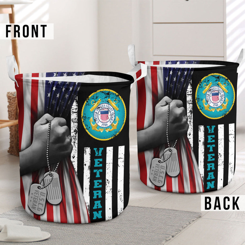 U.S. Coast Guard Veteran US Flag Laundry Basket