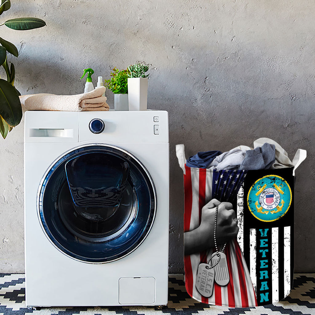 U.S. Coast Guard Veteran US Flag Laundry Basket